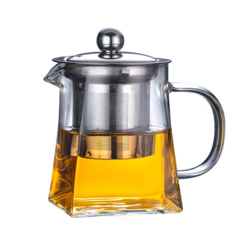 Asng Glass Teapot with Stainless Steel Infuser & Lid, Borosilicate Glass Tea Kettle Stovetop Safe, Blooming & Loose Leaf Teapot,Glass Square Pot (350ML/12oz) - Image 1